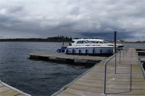 Panoramic view of boats moored.