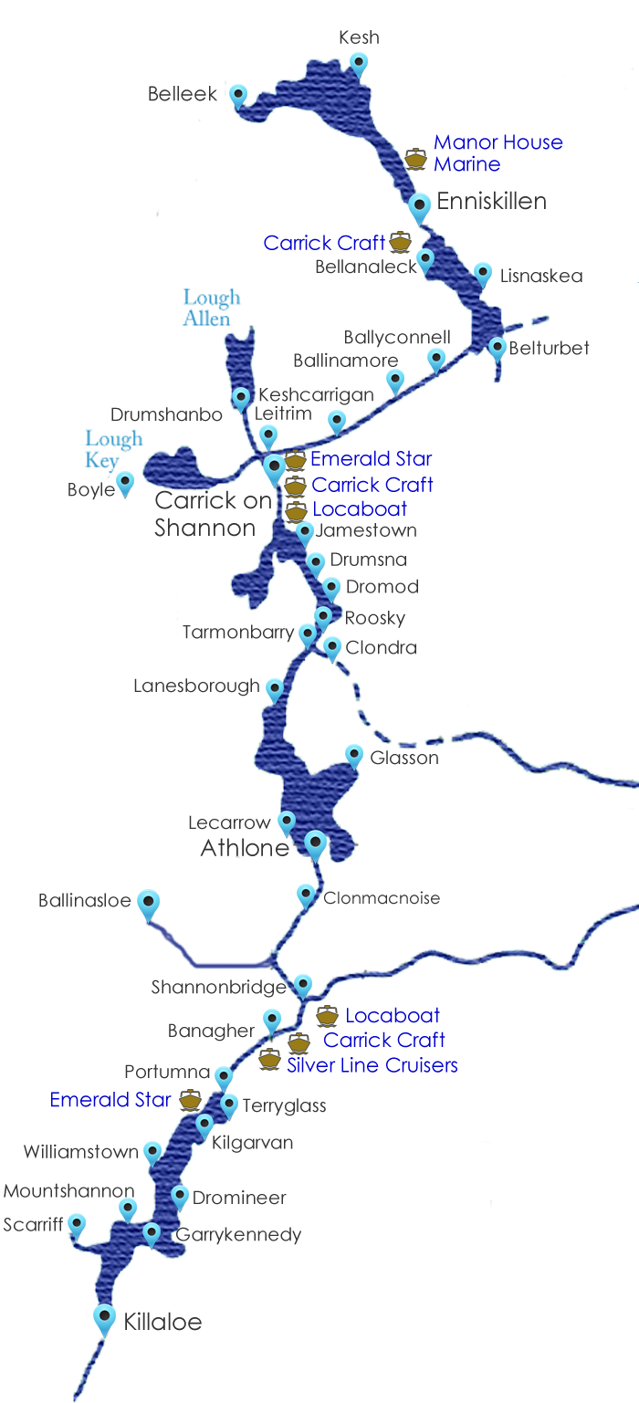 Map of shannon boat hire holiday destinations