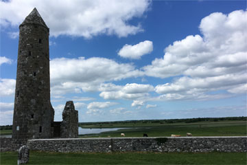 Shannon Boat Hire Gallery - A round tower at Clonmacnoise