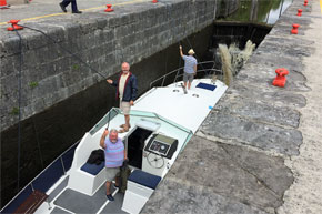 Shannon Boat Hire Gallery - Taking a Clare Class through a Lock on the Lough Allen Canal