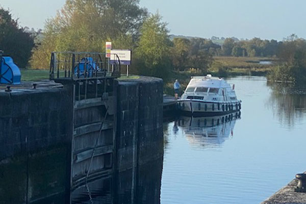 Waiting to take a Waterford Class through a lock