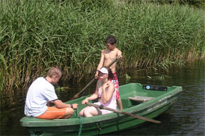 Exploring the waterways on a dinghy.