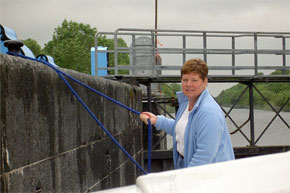 Shannon Boat Hire Gallery - Keeping a Carlow Class steady in a lock.