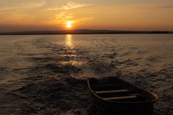 Crossing lough Derg at sunset.