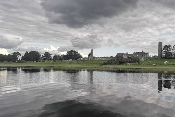 Cruising past Clonmacnoise