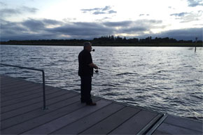 Fishing from the jetty at Clonmacnoise