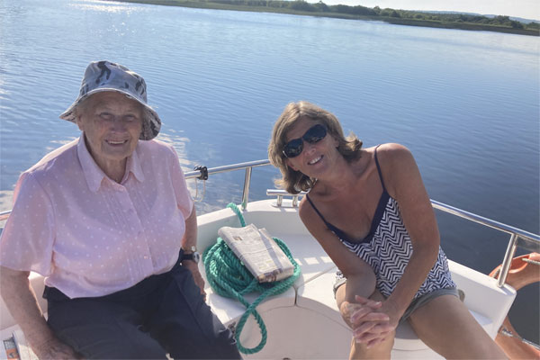 Shannon Boat Hire Gallery - Boatswain, Joan Moore (tipping 87!) and the Cabin Boy Marie Rogan