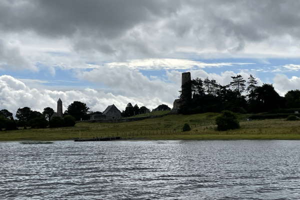 Passing Clonmacnoise on a hire boat