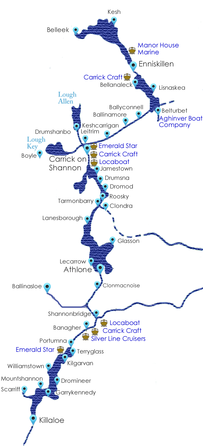 Map of shannon boat hire holiday destinations