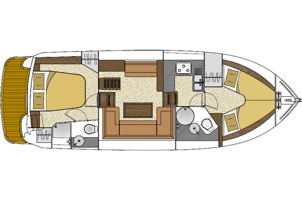 Layout of the Noble Duchess 4+2 berth hire cruiser.