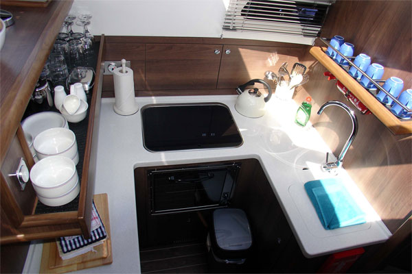 Galley on the Noble Duchess hire cruiser