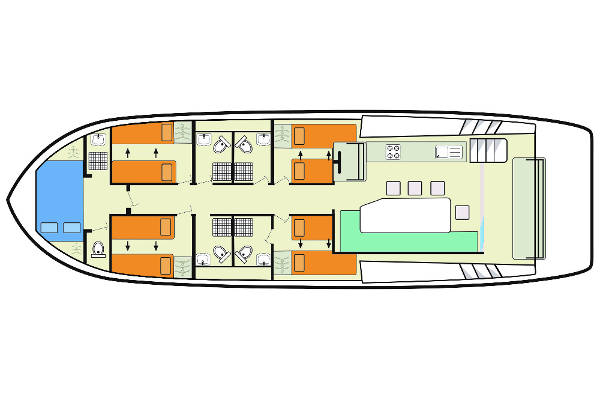 Plan view of the Horizon 5 hire boat.