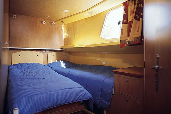 A sleeping cabin on the P1400 Penichette Hire Boat.