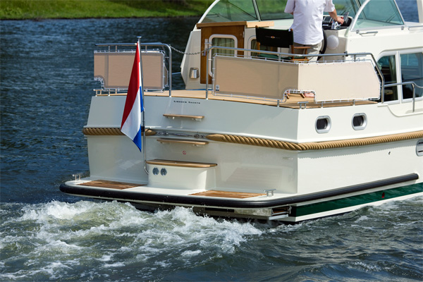 Rear view of the Linssen Grand Sturdy Hire Boat.