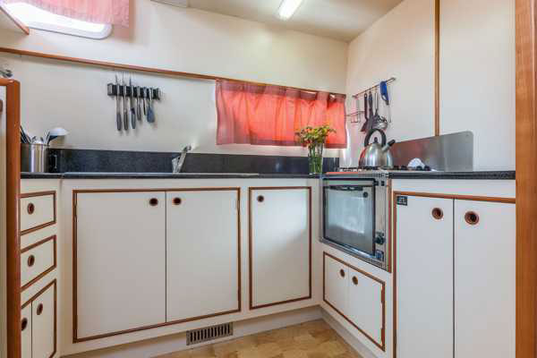 Galley on the Longford Class hire cruiser