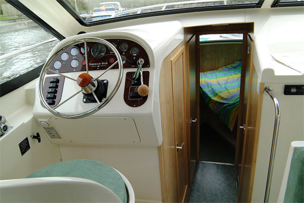 Helm and Front Cabin on the Magnifique Hire Boat