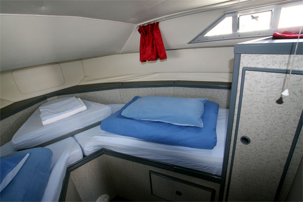 The Front Cabin on the Wave Princess Cruiser - Shannon River Boat hire Ireland.