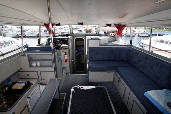 The Saloon area on the Wave Princess Cruiser - Shannon River Boat hire Ireland.