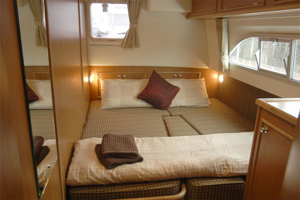One of the sleeping Cabins on the Silver Spirit Cruiser - Shannon River Cruises Ireland.