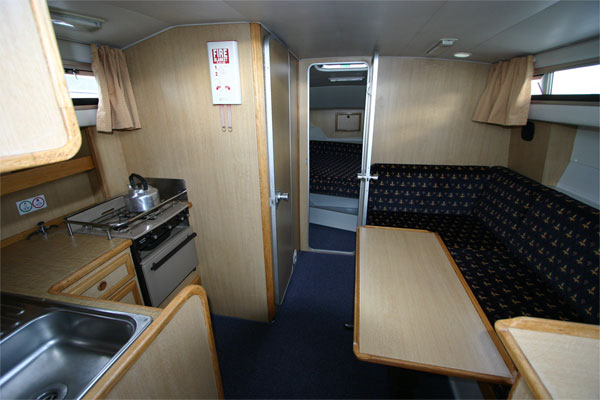 The saloon on the Tyrone Class Cruiser - Shannon River boat hire Ireland.