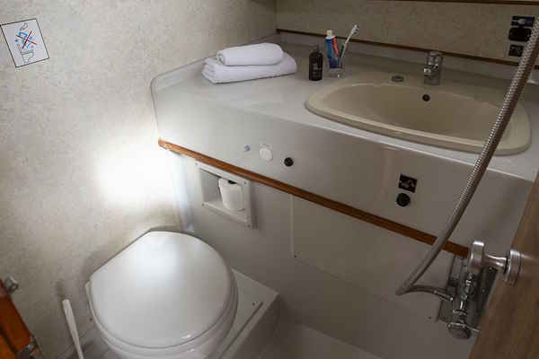 One of the bathrooms on the Crusader hire boat.