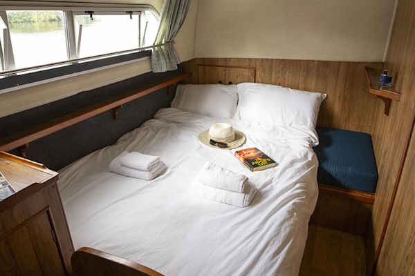 One of the rear cabins on the Crusader hire boat.