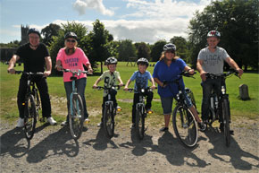 Family outing on electric bikes