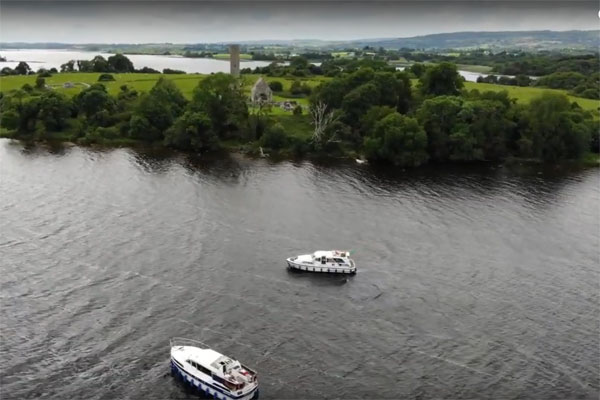 Stunning drone footage of hire boats moored off Inis Cealtra on Lough Derg
